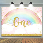 Arc-en-ciel scintillant et nuage Joyeux 1er anniversaire Toile de fond